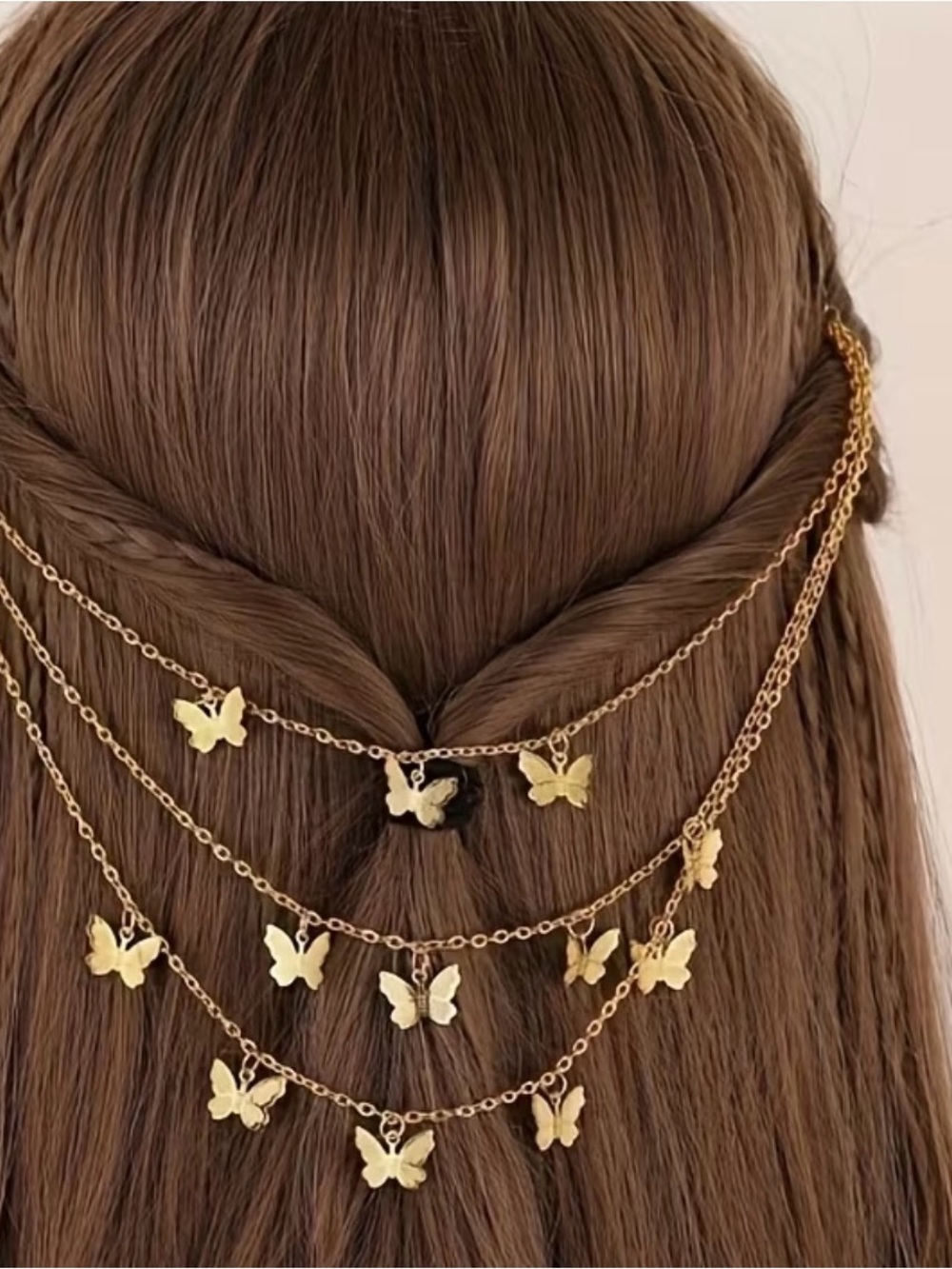 Gold Butterfly Multi-Layer Hair Chain - Women Accessories
